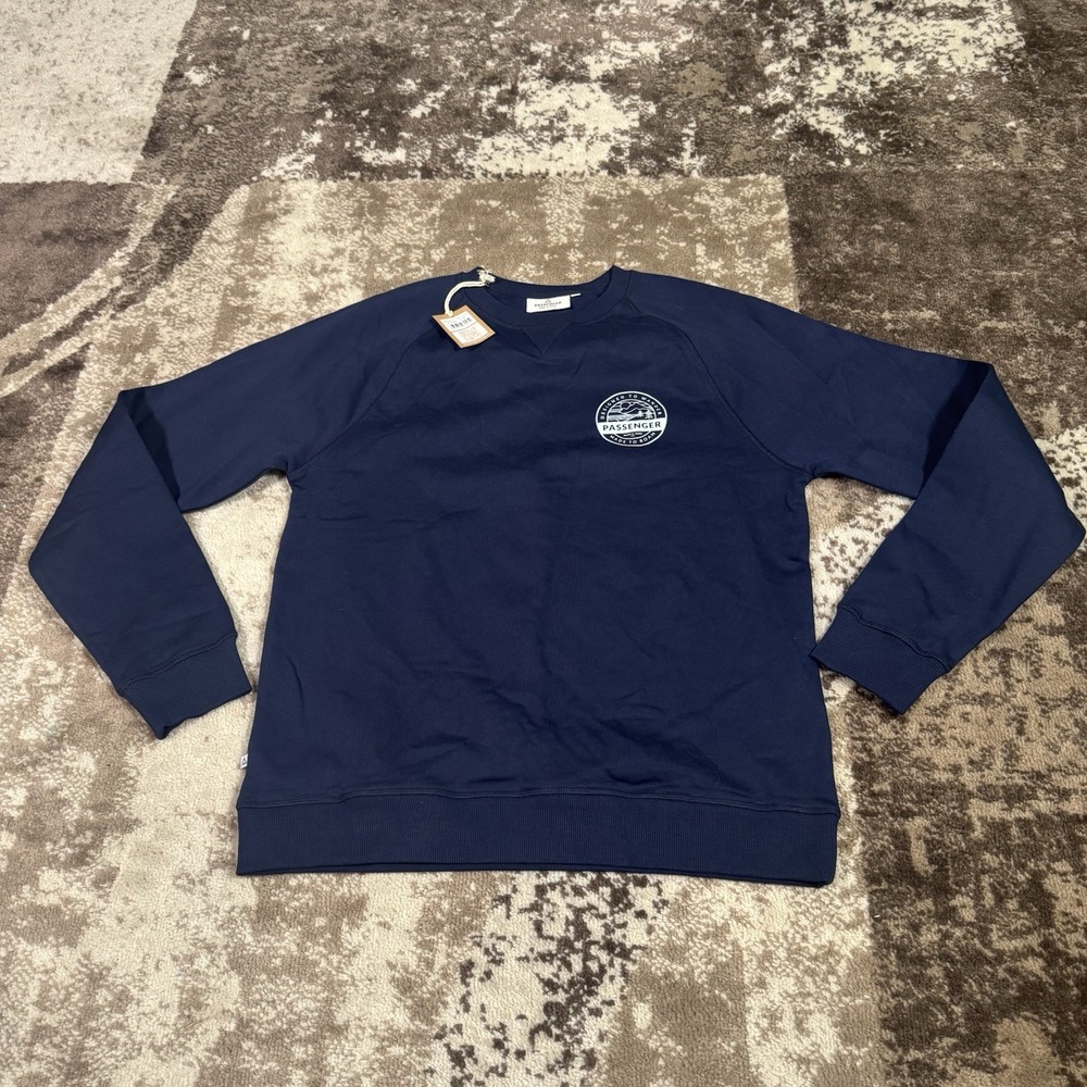 Passenger Odyssey Knit Sweater Mens Medium Blue Organic Cotton Crew Neck